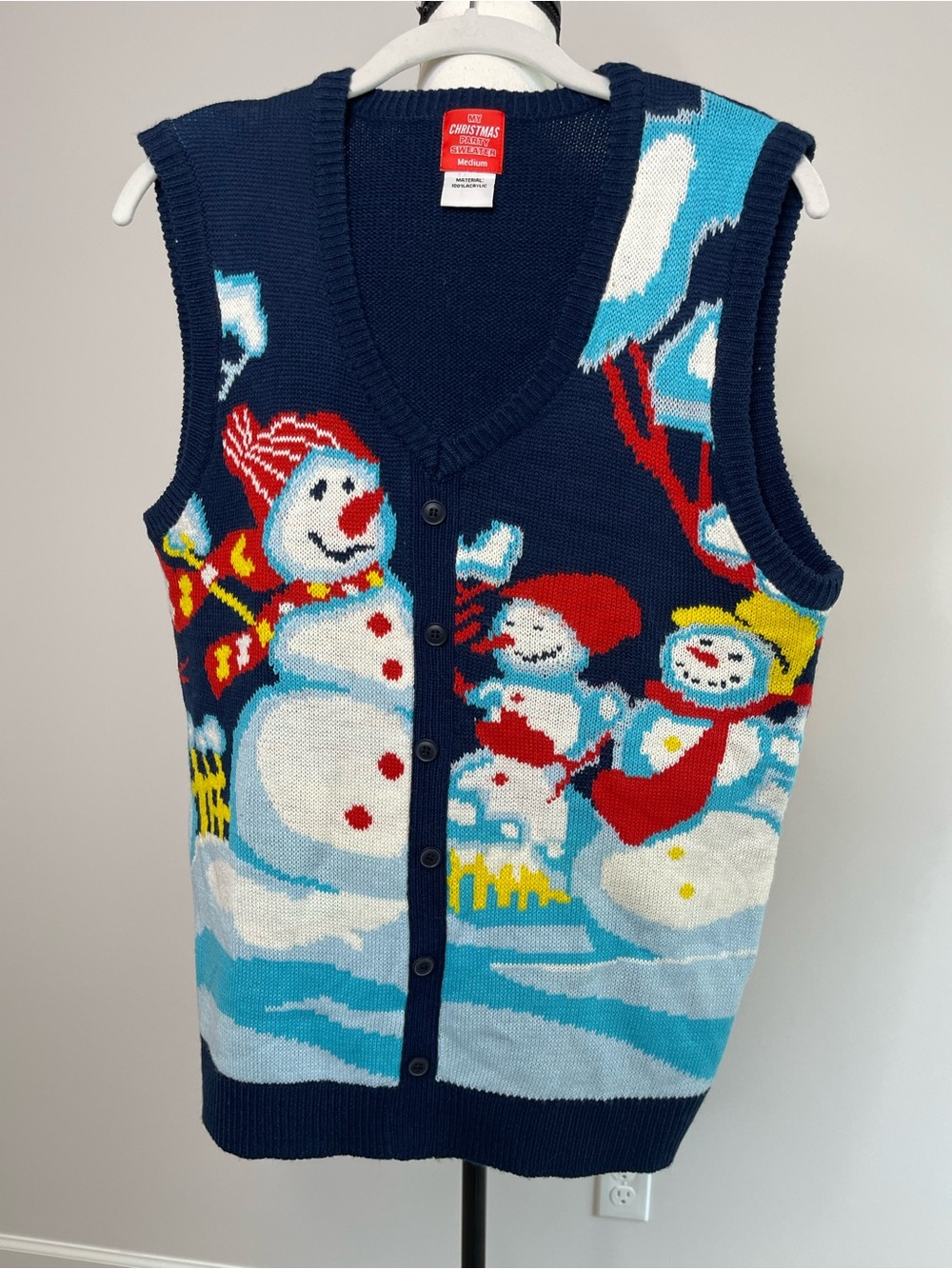 My Christmas Party Sweater vest snowman ugly Christmas sweater holiday size M